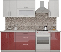 Готовая кухня ВерсоМебель ВерсоЛайн 8-1.9 (белый 001/рубиново-красный 600) - 