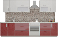 Готовая кухня ВерсоМебель ВерсоЛайн 8-2.6 (белый 001/рубиново-красный 600) - 