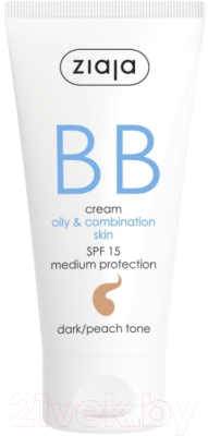 

BB-крем Ziaja, SPF15 для жирной и комбинированной кожи тон темный/персиковый