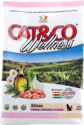 Сухой корм для кошек Adragna Cat&Co Wellness Kitten Chicken&Rice (400г)