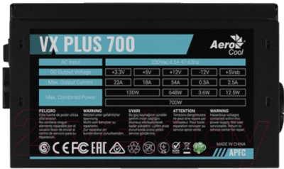 Блок питания для компьютера AeroCool VX-700 Plus RGB 700W