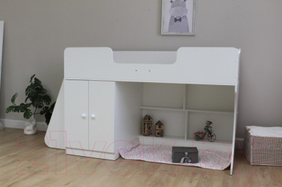 Кровать-чердак детская Можга Капризун 2 со шкафом / Р441 (белый)