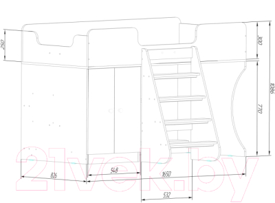 Кровать-чердак детская Можга Капризун 2 со шкафом / Р441 (лайм)