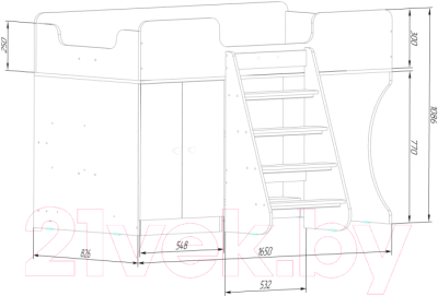Кровать-чердак детская Можга Капризун 2 со шкафом / Р446 (белый)