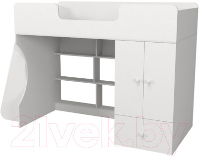 Кровать-чердак детская Можга Капризун 2 со шкафом / Р446 (белый)