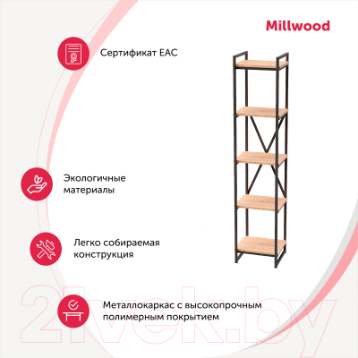 Стеллаж Millwood Neo Loft СН-2 Л (дуб золотой Craft/металл черный)