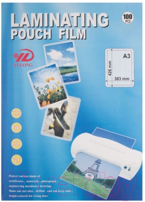 

Пленка для ламинирования Yulong, Прозрачный, A3 150мкм ПЭТ