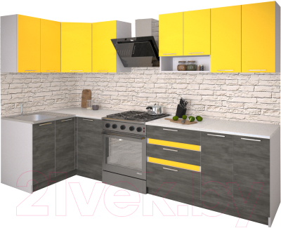 Готовая кухня Иволанд Трейд Солнечный желтый 220-220-120 левая (солнечный желтый/темное дерево)