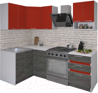 Готовая кухня Иволанд Трейд Ярко-красная 150-220-120 левая (красный/темное дерево)