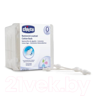 Ватные палочки Chicco Baby Moments с ограничителем (64шт)