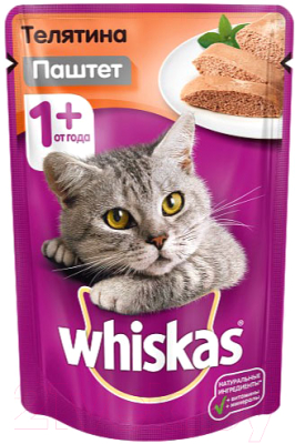 Влажный корм для кошек Whiskas Мясной паштет с телятиной (85г)