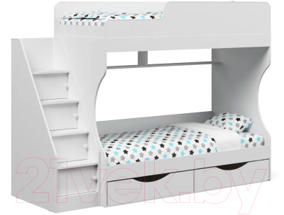Двухъярусная кровать Можга Капризун 6 с ящиками / Р443 (белый)