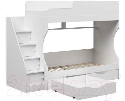 Двухъярусная кровать Можга Капризун 6 с ящиками / Р443 (белый)