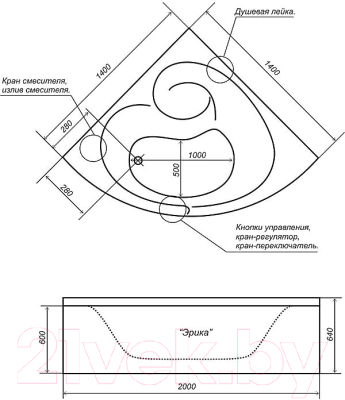 Ванна акриловая Triton Эрика 140x140 (с каркасом, экраном и сифоном)