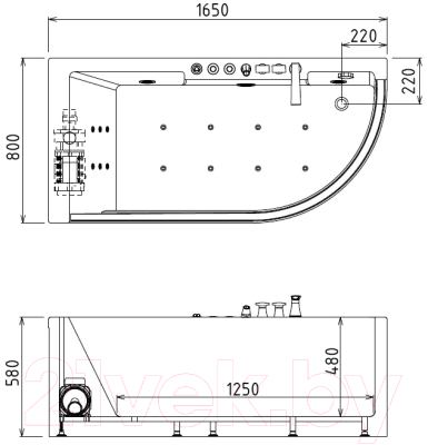 Ванна акриловая Gemy G9227 E L 165x80 (с гидромассажем)