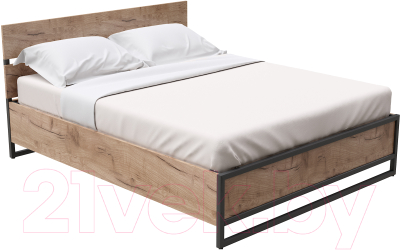 Двуспальная кровать Millwood Neo Loft КМ-4/L (дуб табачный/металл черный)
