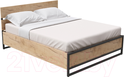 Двуспальная кровать Millwood Neo Loft КМ-4/L (дуб золотой/металл черный)