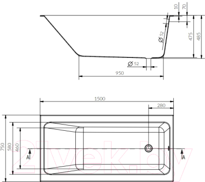 Ванна акриловая Cersanit Crea 150x75 / P-WA-CREA150NL (с ножками)