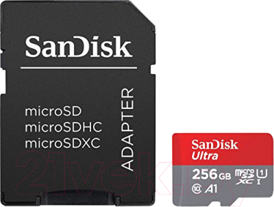 

Карта памяти SanDisk, Ultra microSDXC (Class 10) 256GB + адаптер (SDSQUAP-256G-GN6MA)