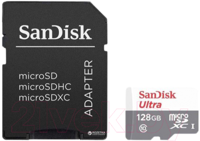 

Карта памяти SanDisk, Ultra microSDXC (Class 10) 128GB + адаптер (SDSQUAP-128G-GN6TA)