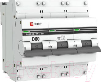 Выключатель автоматический EKF PROxima ВА 47-100 3P 80A (D) 10kA / mcb47100-3-80D-pro