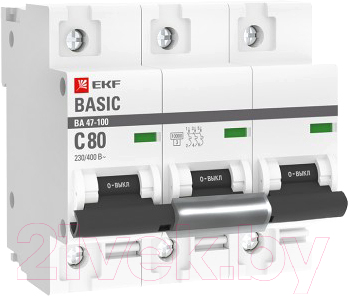 Выключатель автоматический EKF Basic ВА 47-100 3P 80A (C) 10kA / mcb47100-3-80C-bas