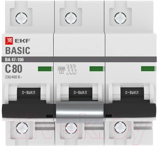 Выключатель автоматический EKF Basic ВА 47-100 3P 80A (C) 10kA / mcb47100-3-80C-bas