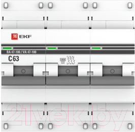 Выключатель автоматический EKF PROxima ВА 47-100 3P 63A (C) 10kA / mcb47100-3-63C-pro