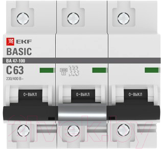 Выключатель автоматический EKF Basic ВА 47-100 3P 63A (C) 10kA / mcb47100-3-63C-bas