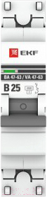 Выключатель автоматический EKF PROxima ВА 47-63 1P 25А (B) 4.5kA / mcb4763-1-25B-pro