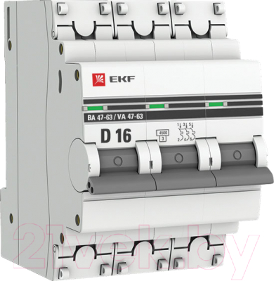 Выключатель автоматический EKF PROxima ВА 47-63 3P 16А (D) 4.5kA / mcb4763-3-16D-pro