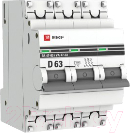 Выключатель автоматический EKF PROxima ВА 47-63 3P 63А (D) 4.5kA / mcb4763-3-63D-pro