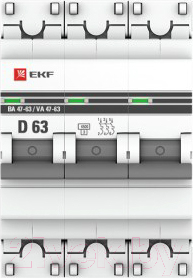 Выключатель автоматический EKF PROxima ВА 47-63 3P 63А (D) 4.5kA / mcb4763-3-63D-pro