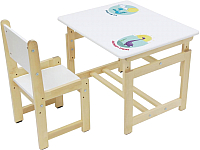 Комплект мебели с детским столом Polini Kids Eco 400 SM Дино 1 (белый/натуральный) - 