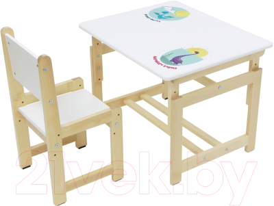 Комплект мебели с детским столом Polini Kids Eco 400 SM Дино 1 (белый/натуральный)