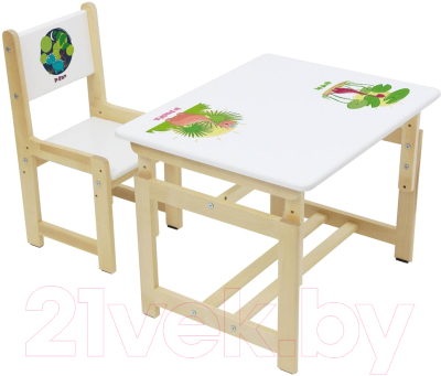 Комплект мебели с детским столом Polini Kids Eco 400 SM Дино 2 (белый/натуральный)