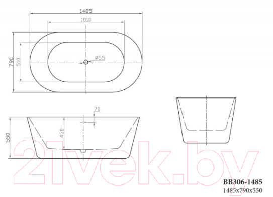 Ванна акриловая BelBagno BB306-1485