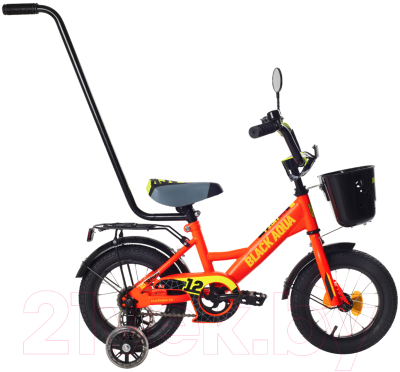 Детский велосипед с ручкой Black Aqua Fishka 14 KG1427 со светящимися колесами (оранжевый неон)