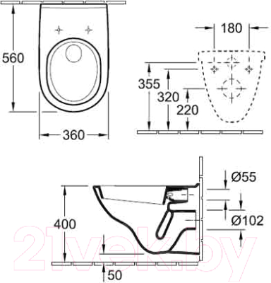 Унитаз подвесной с инсталляцией Villeroy & Boch O.Novo 5660-H1-01 + 38772001