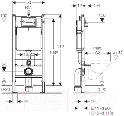 Унитаз подвесной с инсталляцией Villeroy & Boch Subway 6600-10-01 + 9M55 S101 + 458.122.21.1