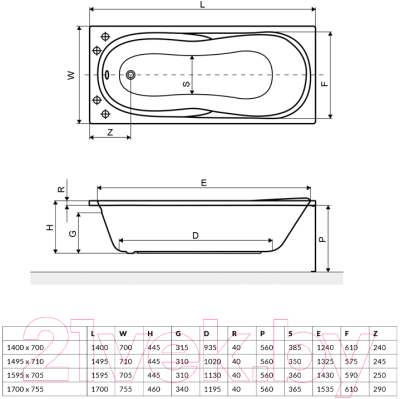 Ванна акриловая Excellent Sekwana 160x70