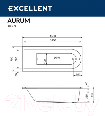 Ванна акриловая Excellent Aurum 150x70 (с ножками)