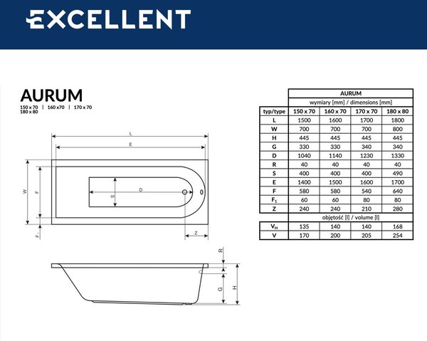 Купить Ванна акриловая Excellent Aurum 170x70 в Солигорске