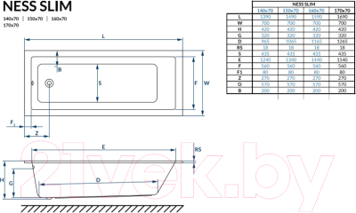 Ванна акриловая Excellent Ness Mono Slim 150x70 (с ножками)