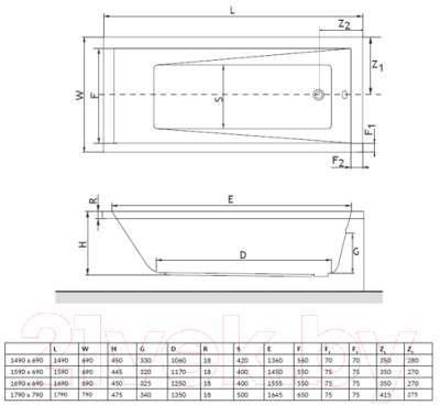 Ванна акриловая Excellent Wave Slim 180x80