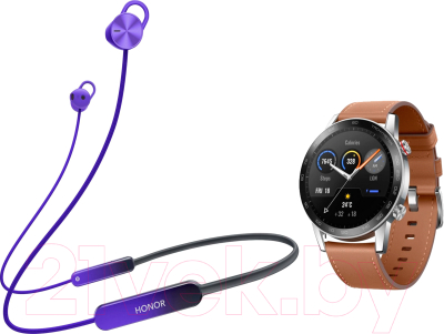 Беспроводные наушники Honor Sport Pro AM66-L + Умные часы Magic Watch 2 (фиолетовый, коричневый)