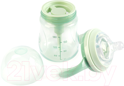 Бутылочка для кормления Happy Baby С ручками и силиконовой соской / 10019 (180мл, olive)