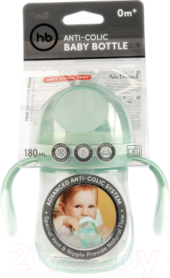 Бутылочка для кормления Happy Baby С ручками и силиконовой соской / 10019 (180мл, olive)