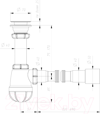 Сифон Aquant 1 1/2" х 40 с гибкой трубой 40х40/50 B0115-30