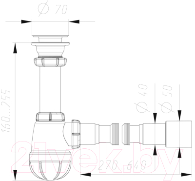 Сифон Aquant 1 1/2" х 40 с гибкой трубой 40х40/50 B0115-30